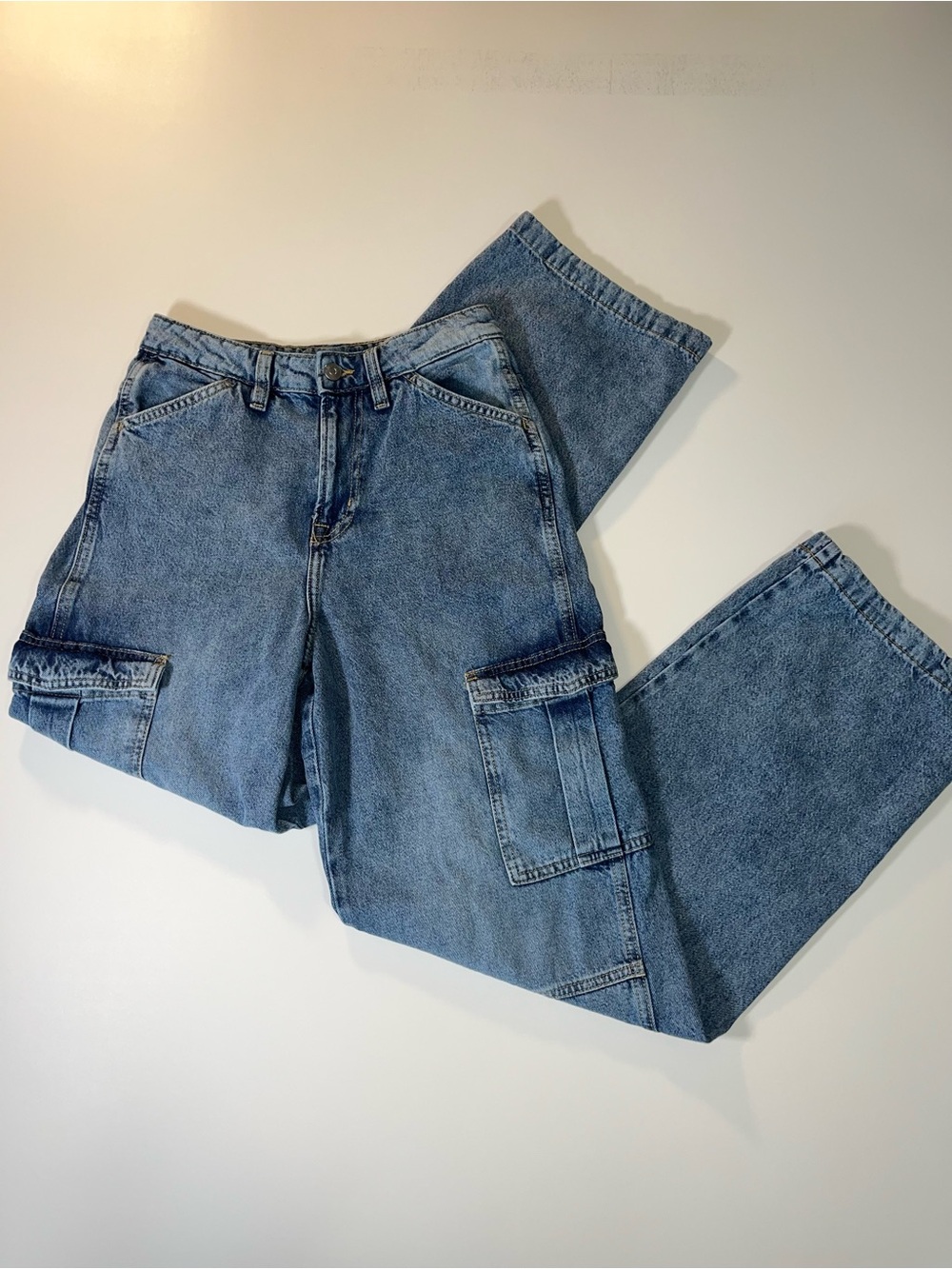 H&M DIVIDED Baggy High Rise Cargo Jeans 90s Utility Streetwear Size 2